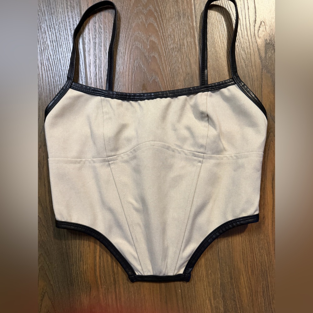White Fox Cream and Black Corset Top